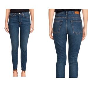 Sezane Denim Jeans Brut Sexy High Waist Raw Hem Straight Leg Button Fly Size 27